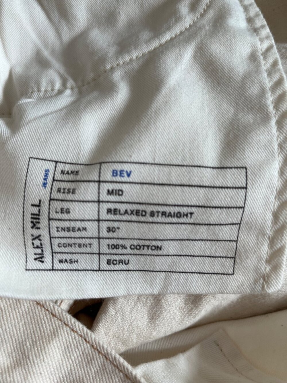 Alex Mill Womens Size 29x30 Bev Jeans Relaxed Straight Button-Fly Ecru Cream USA - Picture 8 of 11